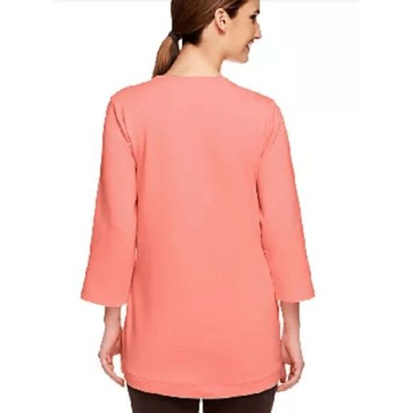 Denim & Co Womens 3X Knit Top Spring Lilac Hi Low Hem French Terry Fabric NWT - Picture 3 of 6